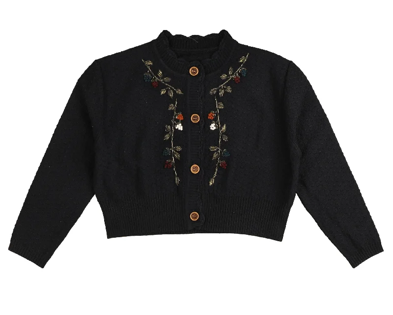 button down women cardigan with vintage buttonsNoma Navy Floral Embroided Cardigan (NKN751)