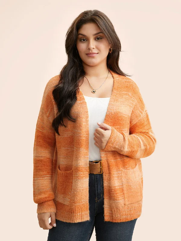 long length women cardigan with side slitsOmbre Patch Pocket Drop Shoulder Cardigan