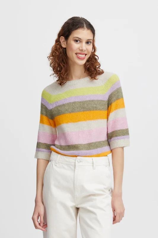 plus size women cardigan for comfortable layeringPastel Striped Jumper