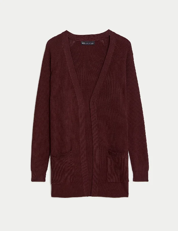 cable knit women cardigan with intricate patternsRibbed Edge to Edge Longline Cardigan