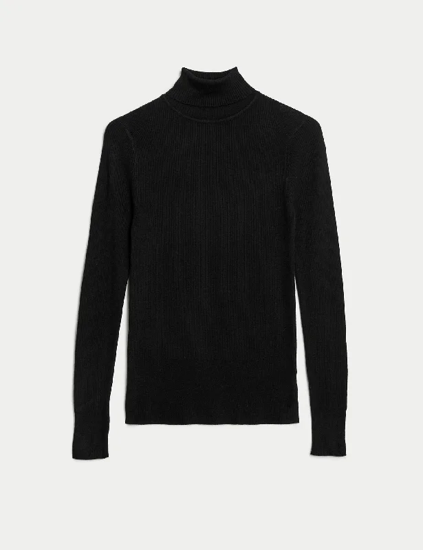 lightweight women cardigan for spring and fallRibbed Roll Neck Fitted Jumper