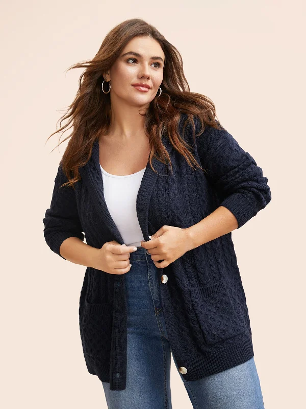 Solid Cable Knit Hooded Cardigan