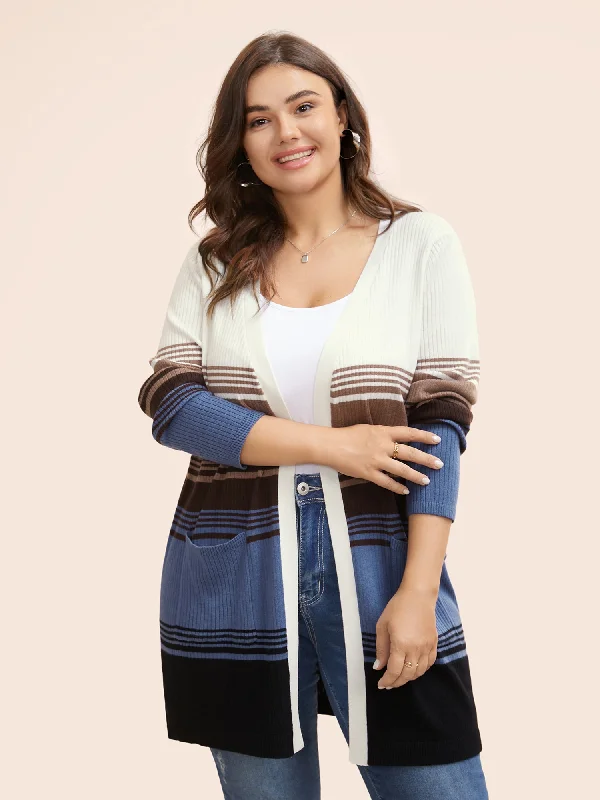 floral print women cardigan for a feminine touchStriped Contrast Wool Blend Patched Pocket Cardigan floral print women cardigan for a feminine touchStriped Contrast Wool Blend Patched Pocket Cardigan