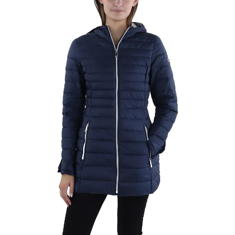 Hooded women's puffer coats in neon colors for high - visibility sportsTahari Womens Insulated Lightweight Puffer Jacket