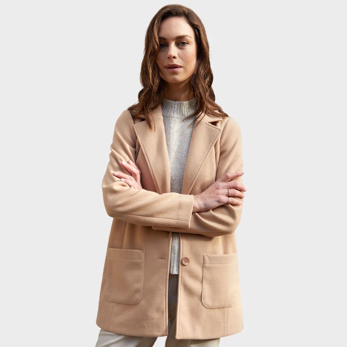 Threadbare Ladies Single Breasted Camel Formal Coat