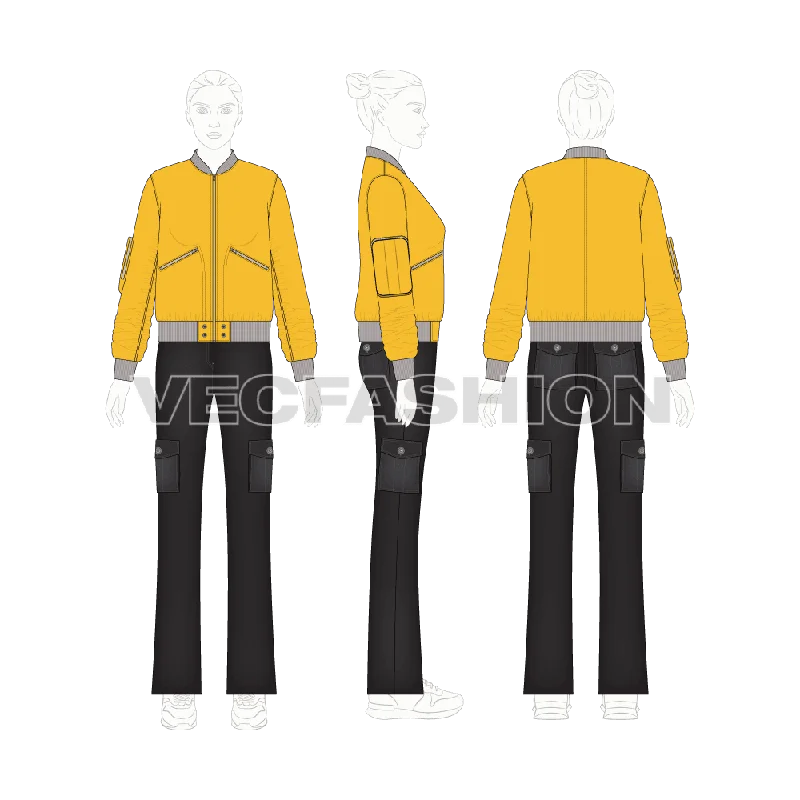 Women's waterproof parka coats with multiple pockets for practicalityWomen Bomber Jacket Flat Sketch Women's waterproof parka coats with multiple pockets for practicalityWomen Bomber Jacket Flat Sketch