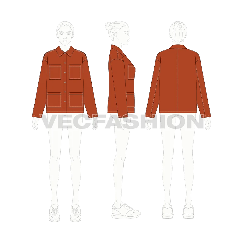 Women's knee - length wool blend coats with a fur collar for added warmthWomen's Oversized Chore Jacket Women's knee - length wool blend coats with a fur collar for added warmthWomen's Oversized Chore Jacket