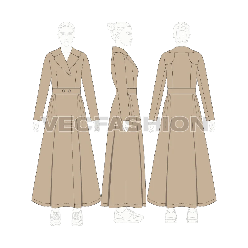 Women's cropped leather coats with silver studs for an edgy lookWomen's Long Coat with Big Collar