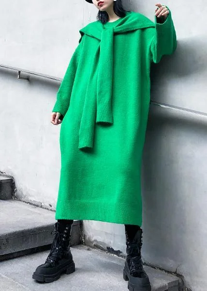 Aesthetic Two Pieces O Neck Sweater Outfits Quotes Green Hipster Sweater Dresses