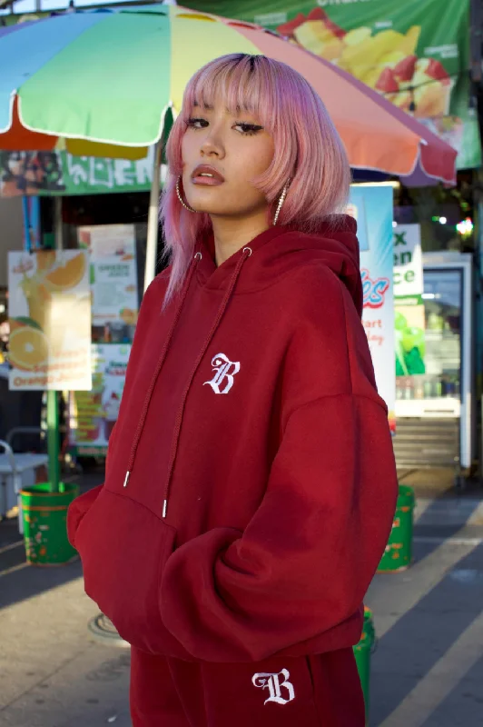 Hooded Women's Fleece - Lined Sweaters for WinterB Love Hoodie - Burgundy