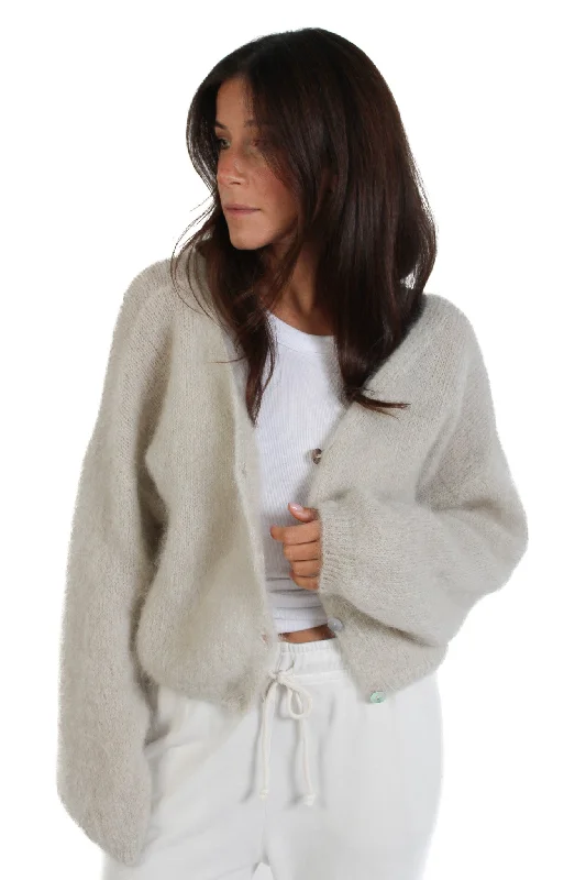 Plus Size Women's Side - Slit Sweaters in Bold SolidsBeige Cornelia Cropped Cardi