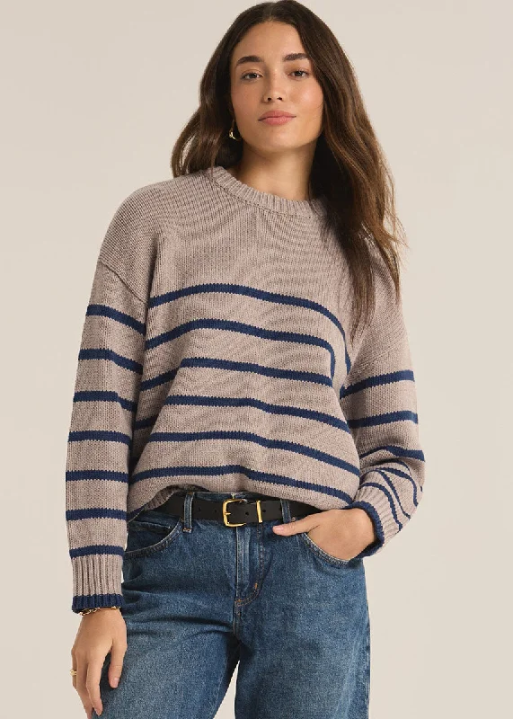 Sleeveless Women's Silk - Trimmed Sweaters for SummerBoyfriend Stripe Sweater - Heather Taupe