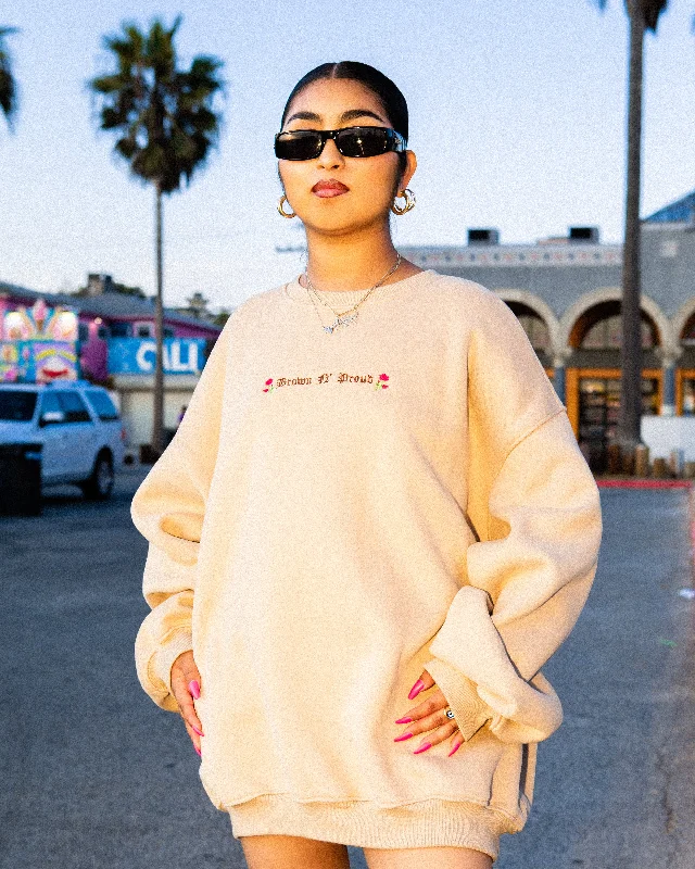 Short Sleeve Women's Cotton Blend Sweaters in Pastel ColorsBrown 'N Proud Embroidered Sweater