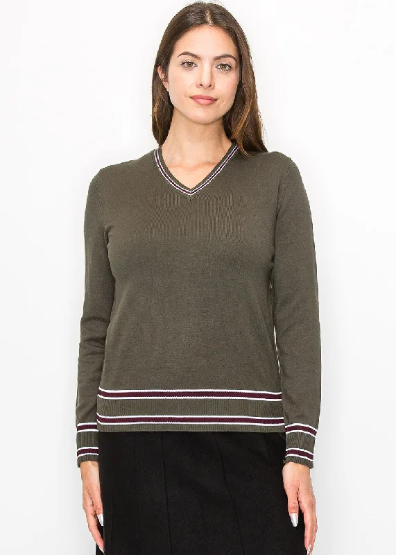 Casual Olive V-Neck Sweater