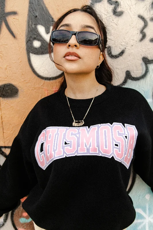Plus Size Women's Sequined Sweaters for Special OccasionsChismosa Varsity Sweater - Black/Pink