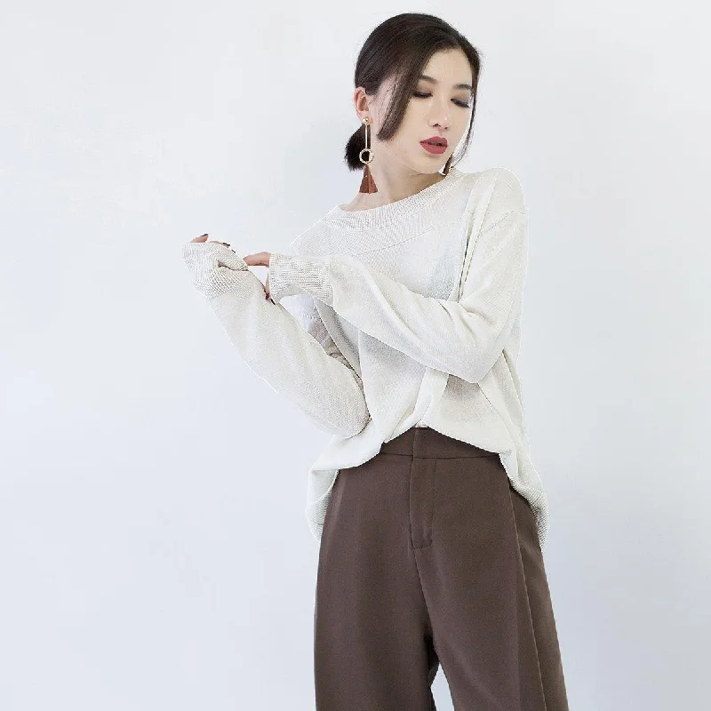 Sleeveless Women's Silk - Trimmed Sweaters for Summerchunky white winter sweater oversized o neck boutique baggy sweaters