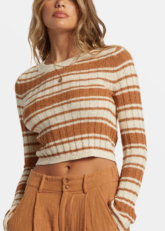 Plus Size Women's Belted Cable Knit SweatersClare Crewneck Sweater - Sandalwood