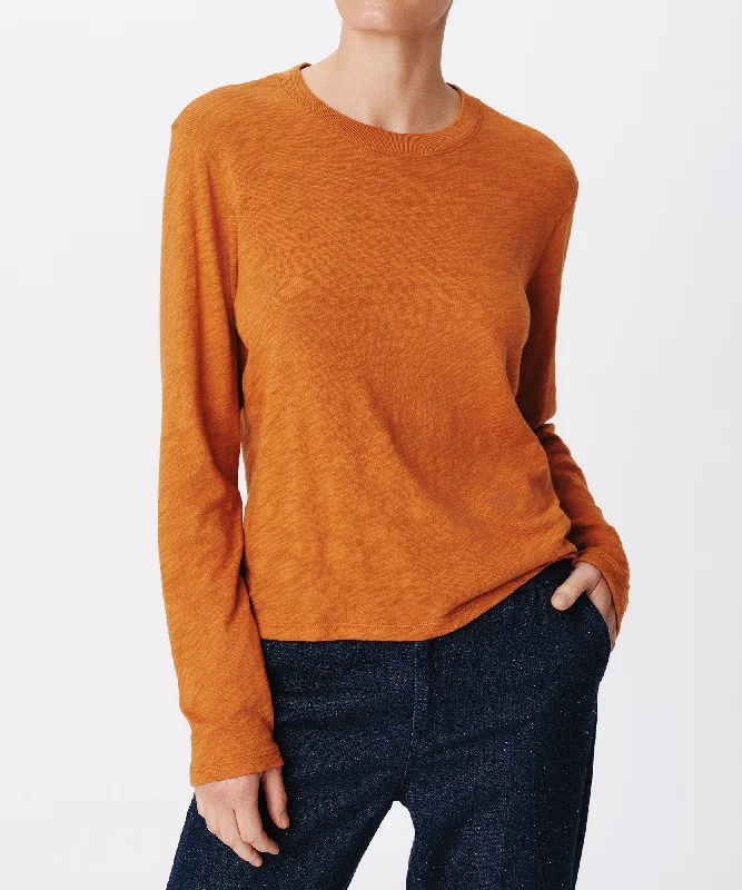 Crop Top Women T Shirt to Pair with High - Waisted BottomsSlub Jersey Long Sleeve Crop Tee - Cornelian Stone Crop Top Women T Shirt to Pair with High - Waisted BottomsSlub Jersey Long Sleeve Crop Tee - Cornelian Stone