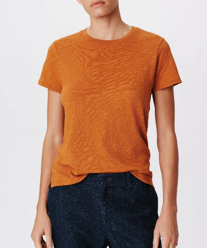 Crew Neck Women T Shirt with a Timeless DesignSlub Jersey Schoolboy Short Sleeve Crew Neck Tee - Cornelian Stone Crew Neck Women T Shirt with a Timeless DesignSlub Jersey Schoolboy Short Sleeve Crew Neck Tee - Cornelian Stone