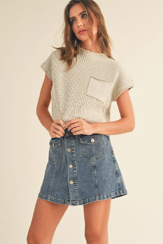 Plus Size Women's Ruffled Hem Sweaters in Floral PrintsEllie Sweater Tank in Stone