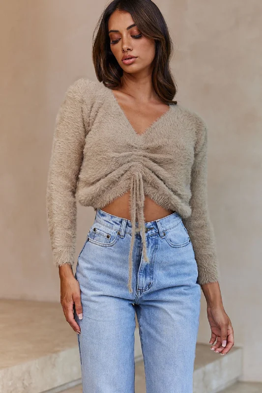 Plus Size Women's Asymmetric Hem Sweater Dresses in Modern DesignsElsa Long Sleeve Ruched Bust Sweater Sage