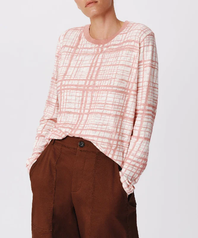 V - Neck Women T Shirt to Enhance the NecklineSlub Jersey with Crosshatch Long Sleeve Tee - Faded Rosewood-Chalk V - Neck Women T Shirt to Enhance the NecklineSlub Jersey with Crosshatch Long Sleeve Tee - Faded Rosewood-Chalk
