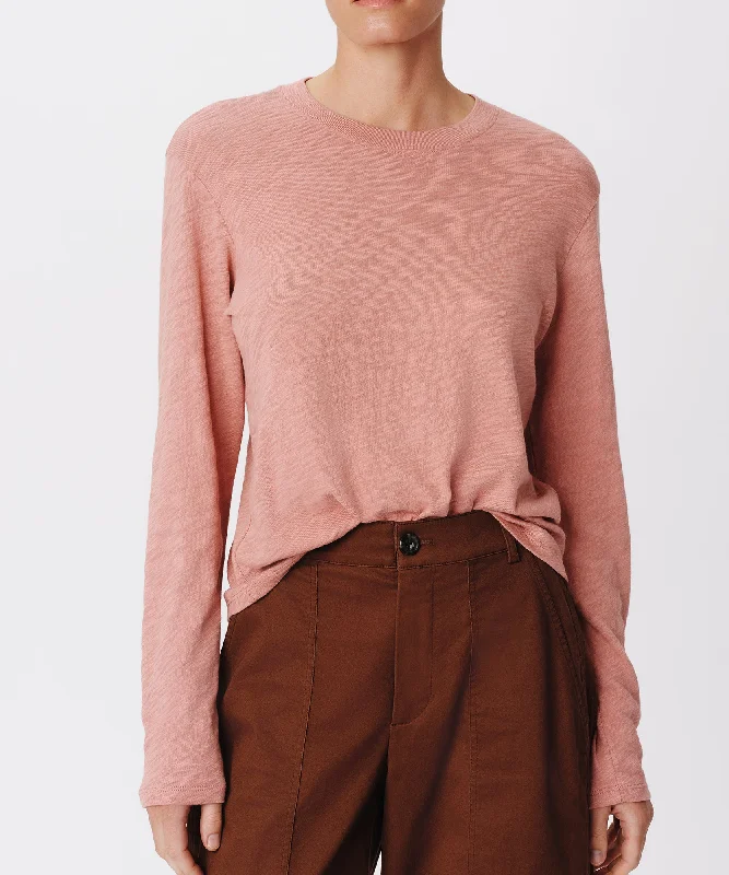 Crew Neck Women T Shirt with a Timeless DesignSlub Jersey Long Sleeve Crop Tee - Faded Rosewood Crew Neck Women T Shirt with a Timeless DesignSlub Jersey Long Sleeve Crop Tee - Faded Rosewood