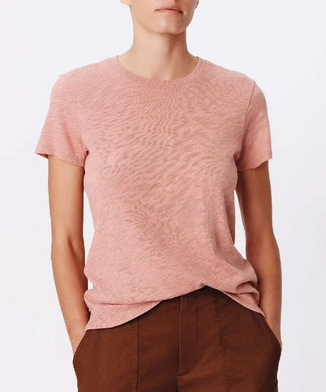 Moisture - Wicking Women T Shirt for Active LifestylesSlub Jersey Schoolboy Short Sleeve Crew Neck Tee - Faded Rosewood Moisture - Wicking Women T Shirt for Active LifestylesSlub Jersey Schoolboy Short Sleeve Crew Neck Tee - Faded Rosewood
