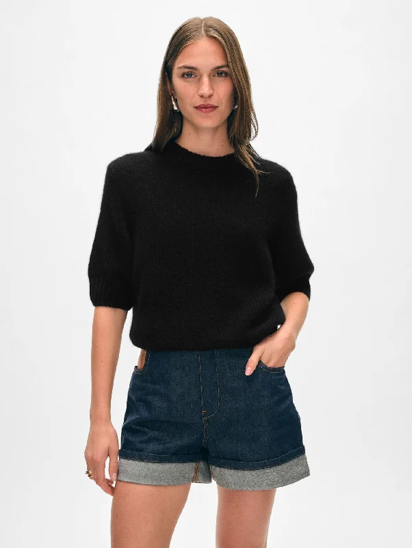 High - Low Hem Women's Cashmere - Blended SweatersFEATHERWEIGHT PUFF SLEEVE CREW