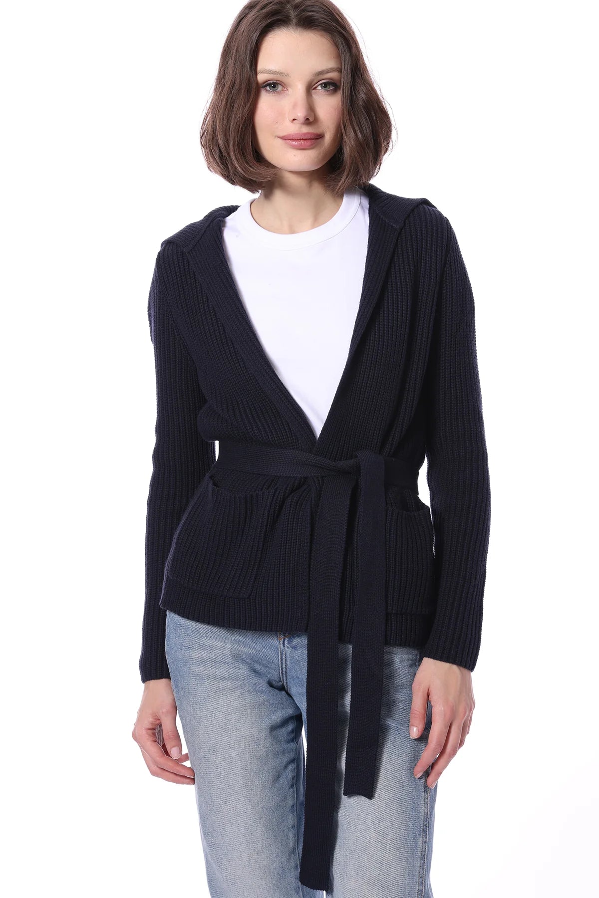 Plus Size Women's Ruffled Hem Sweaters in Floral PrintsFLYAWAY CARDI