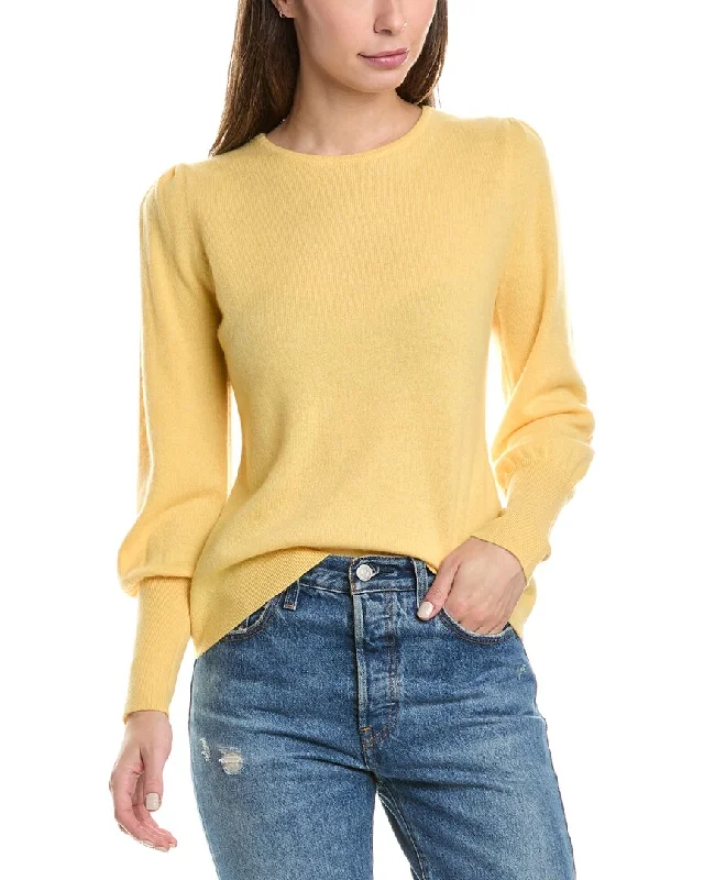 Forte Cashmere Gathered Sleeve Crew Cashmere Sweater