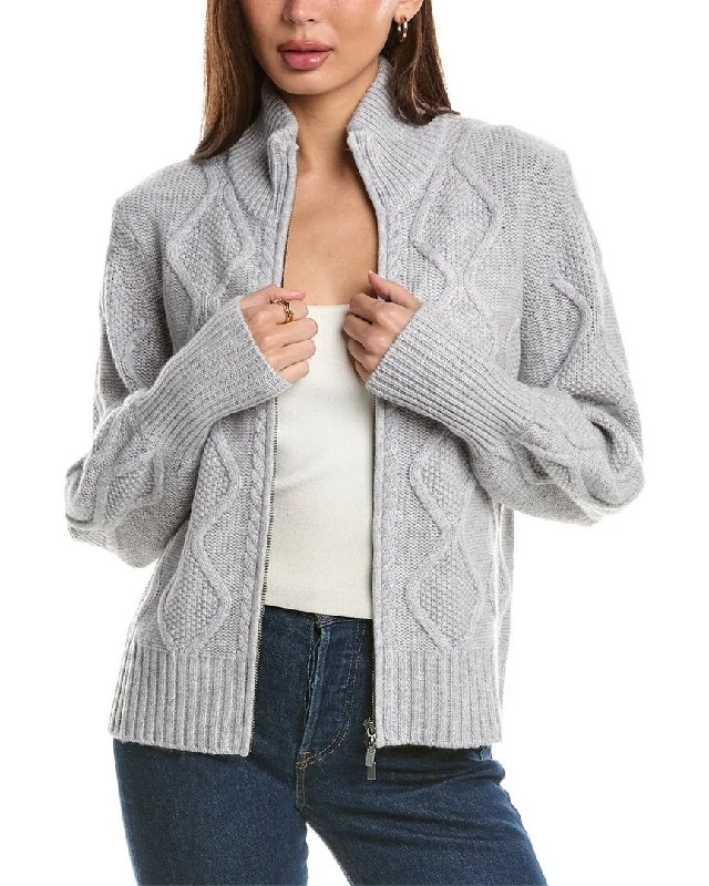 Knee - Length Women's Wool Blend Sweater Dresses in Neutral ColorsForte Cashmere Luxe Cable Zip Mock Wool & Cashmere-Blend Cardigan