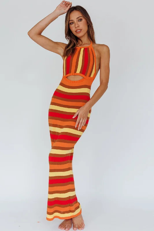 French Riviera Halterneck Knit Maxi Dress Brown/Orange