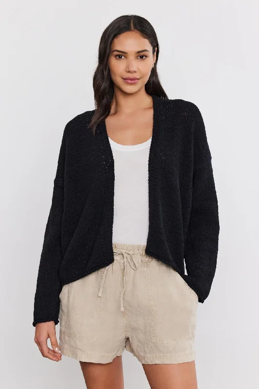 Short Sleeve Women's Cotton Blend Sweaters in Pastel ColorsHOLLIE CARDI