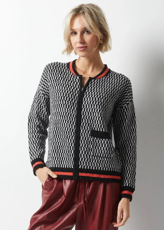 V - Neck Women's Ribbed Wool Sweaters for FallJACQUARD BOMBER JACKET
