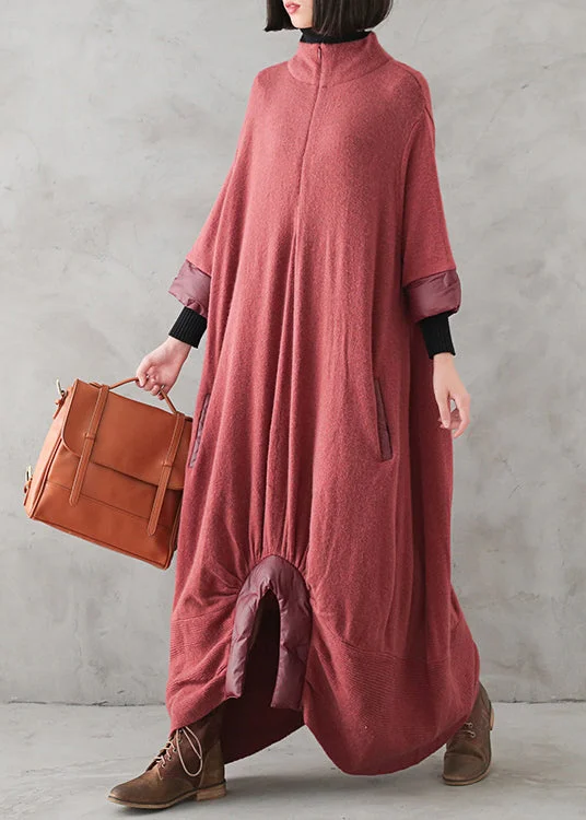 V - Neck Women's Ribbed Sweater Dresses with Belt for a Defined WaistLoose Red Turtleneck Zippered Cashmere Knit Sweater Dress Winter V - Neck Women's Ribbed Sweater Dresses with Belt for a Defined WaistLoose Red Turtleneck Zippered Cashmere Knit Sweater Dress Winter