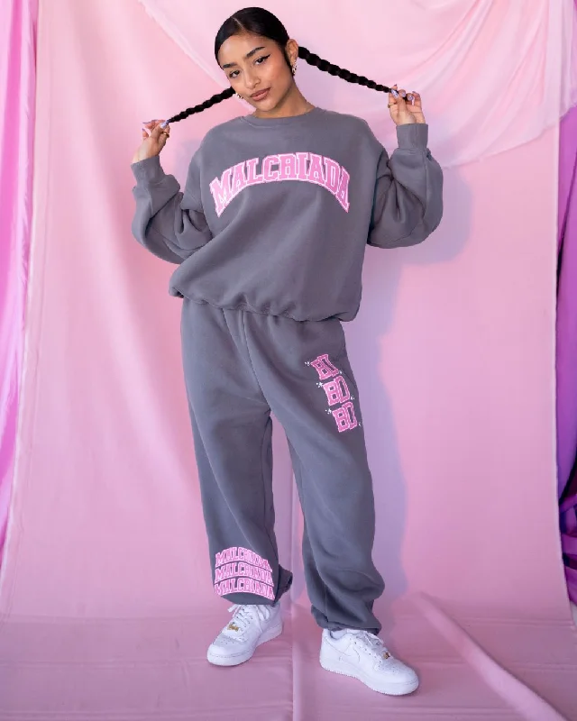 Sleeveless Women's Silk - Trimmed Sweaters for SummerMalcriada Varsity Sweats - Grey/ Pink
