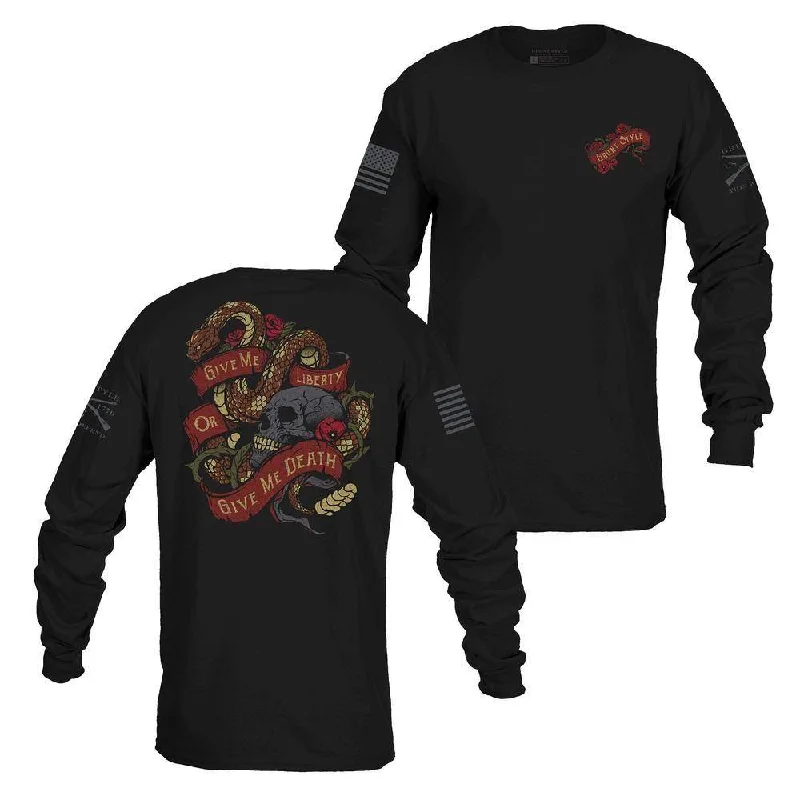 Sequined Women T Shirt for a Sparkly Night OutLiberty or Death Long Sleeve - Black
