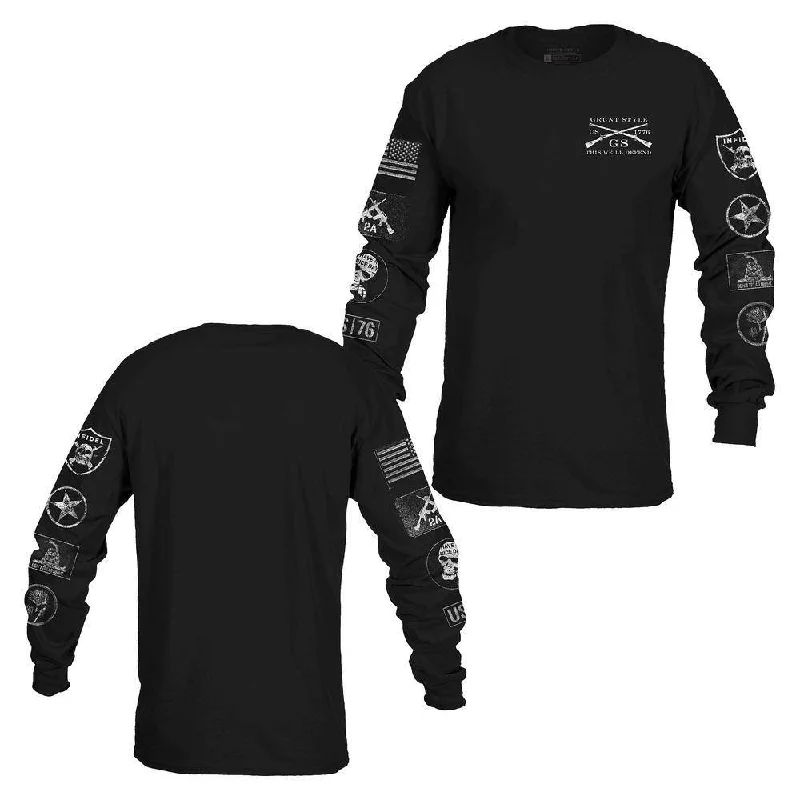 Floral Print Women T Shirt for a Feminine TouchPatch Long Sleeve - Black
