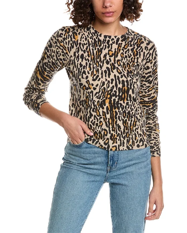 V - Neck Women's Ribbed Sweater Dresses with Belt for a Defined WaistMinnie Rose Leopard Cashmere-Blend Sweater