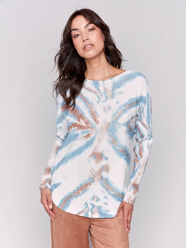 Button - Down Women's Shetland Wool Sweaters in Traditional PatternsPrinted Plush Knit Sweater - Steel