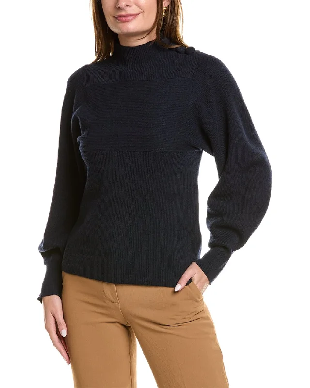 Longline Women's Mohair Sweater Dresses in a Loose FitRebecca Taylor Rib Mock Neck Wool & Cashmere-Blend Sweater