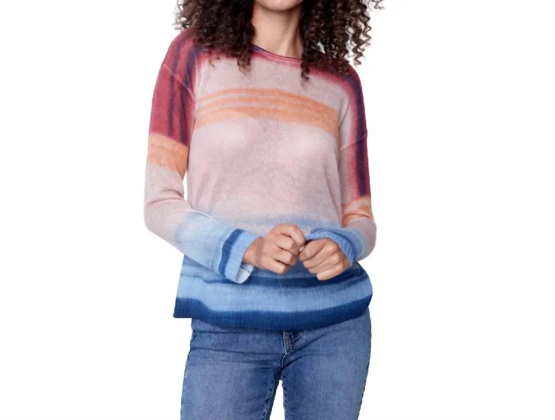 Mock Neck Women's Alpaca Wool Sweaters in Earth TonesSheer Knit Printed Sweater In Multicolor