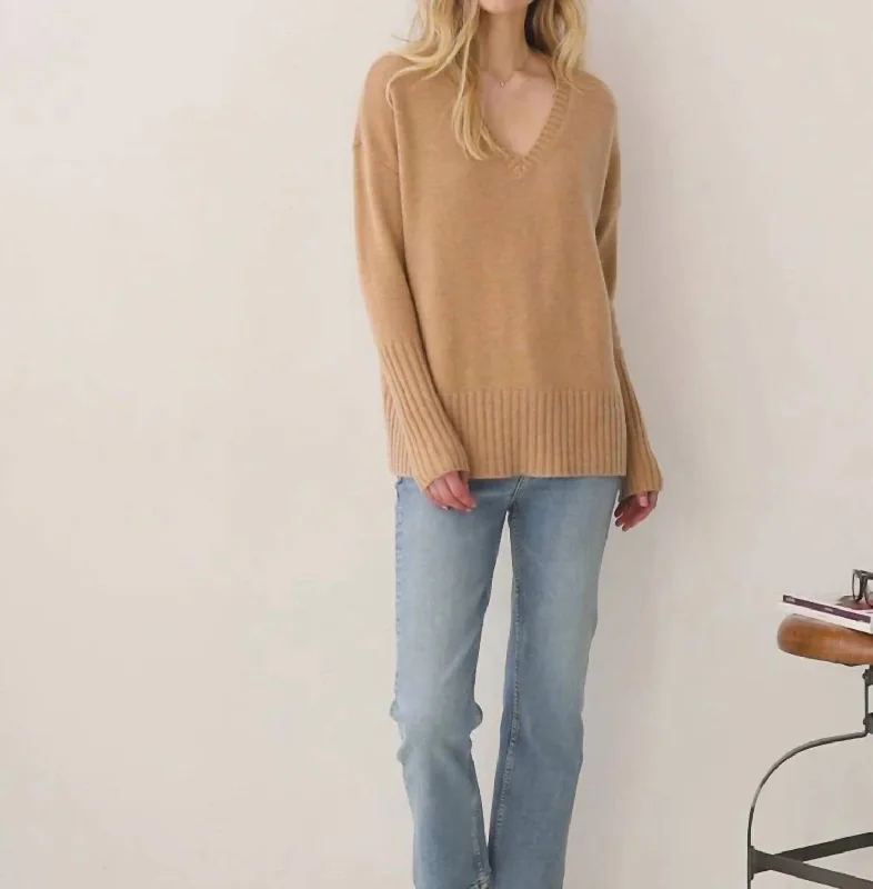 Siena Cashmere V Neck Sweater In Camel