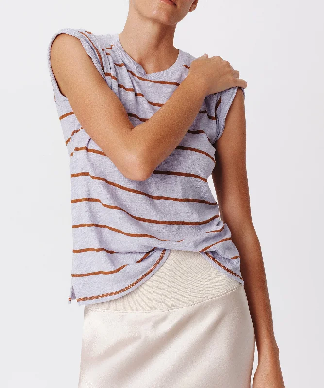 Embroidered Women T Shirt with Intricate DetailsSlub Jersey Stripe Schoolboy Short Sleeve Crew Neck Tee - Skyflower-Cornelian Stone Embroidered Women T Shirt with Intricate DetailsSlub Jersey Stripe Schoolboy Short Sleeve Crew Neck Tee - Skyflower-Cornelian Stone