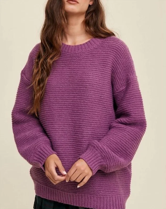Plus Size Women's Turtleneck Sweater Dresses with Side SlitsSydney Chunky Crew Neck Sweater In Dewberry
