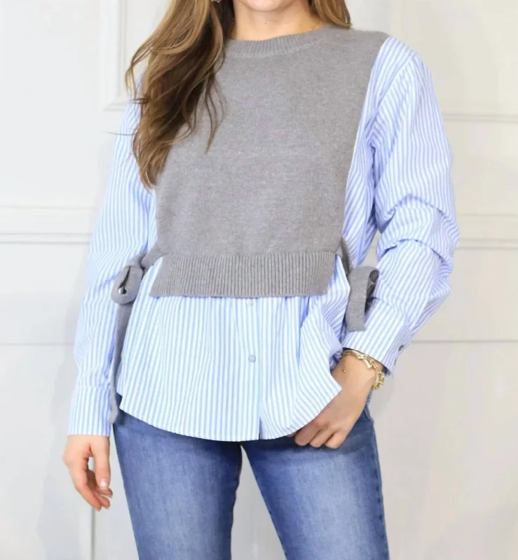 Tie - Front Women's Lambswool Sweaters in Pastel HuesWhere I Belong Striped Sweater Top In Grey