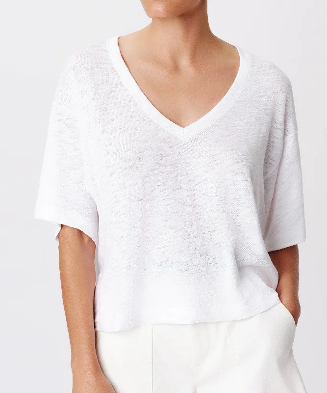 Puff Sleeve Women T Shirt for a Fashion - Forward LookSlub Jersey V-Neck Tee - White