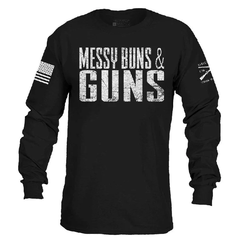 Sleeveless Women T Shirt for Summer ComfortWomen's Messy Buns & Guns Long Sleeve - Black Sleeveless Women T Shirt for Summer ComfortWomen's Messy Buns & Guns Long Sleeve - Black