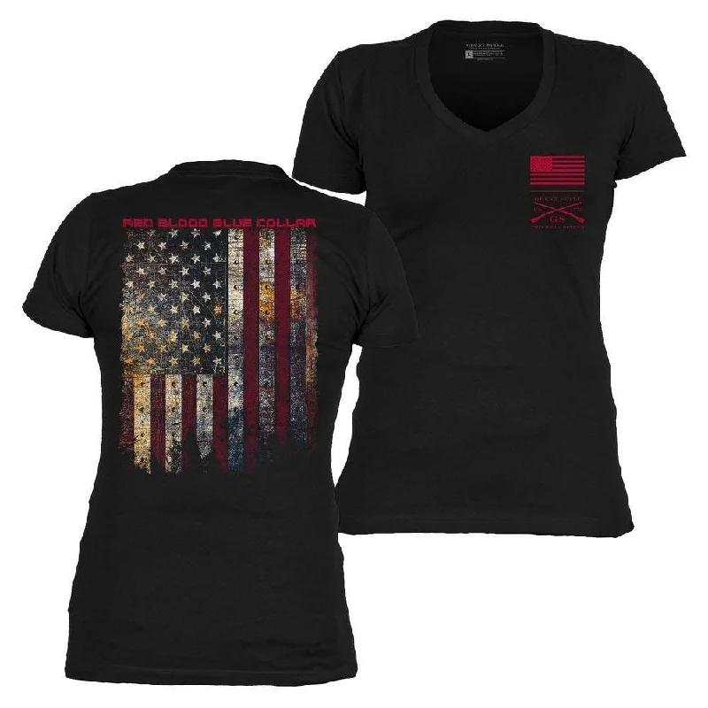 Tie - Dye Women T Shirt with a Bohemian VibeWomen's Red Blood Blue Collar® V-Neck - Black Tie - Dye Women T Shirt with a Bohemian VibeWomen's Red Blood Blue Collar® V-Neck - Black